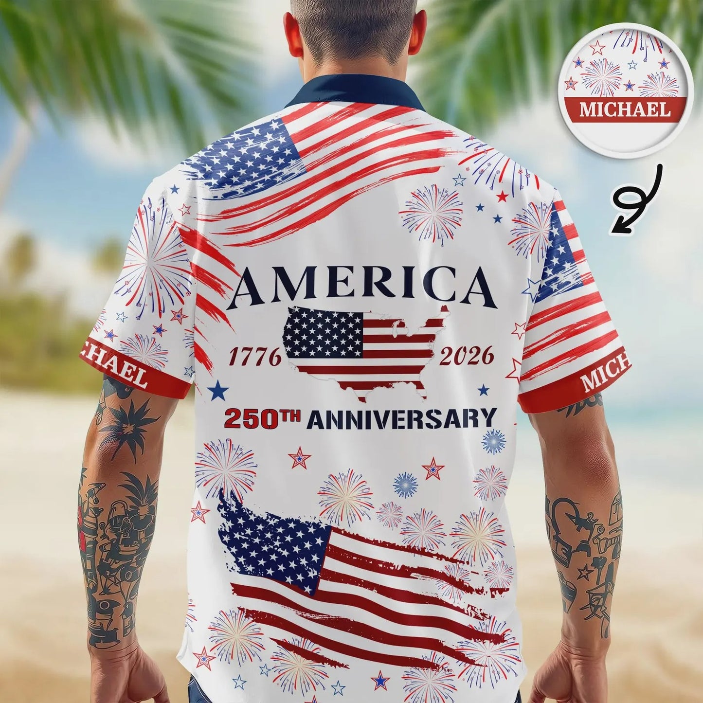 Personalized USA 250th Anniversary Hawaiian Shirt – Custom Name Patriotic Eagle 1776-2026