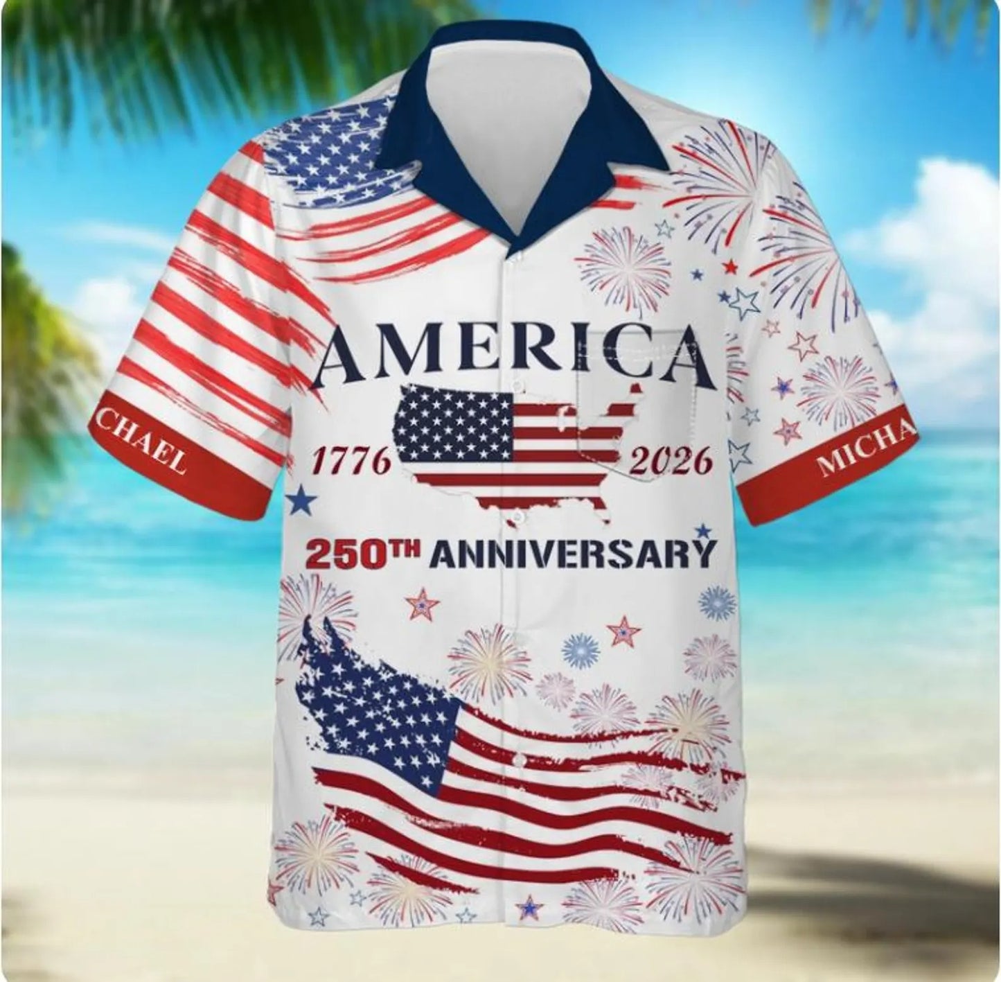 Personalized USA 250th Anniversary Hawaiian Shirt – Custom Name Patriotic Eagle 1776-2026