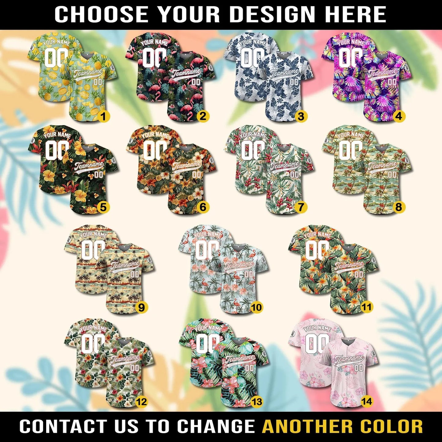 Personalized Hawaiian Baseball Jersey With Team Name Number Logo, Custom Beach Vacation Tropical Pattern Jersey, Leaf Shirt Baseball Jersey