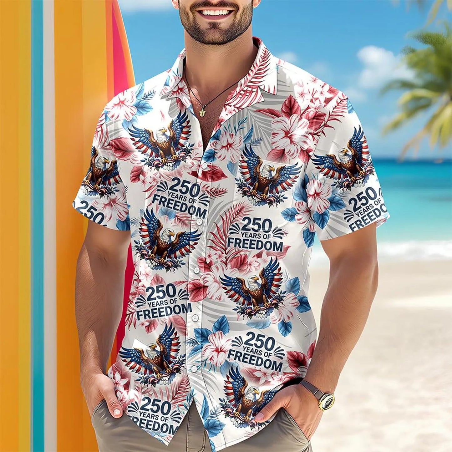 Personalized American Pride 1776–2026 Hawaiian Shirt, Custom Bald Eagle, USA 250th Anniversary Patriotic Shirt