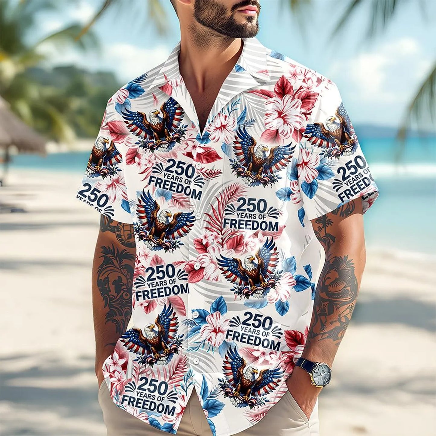 Personalized American Pride 1776–2026 Hawaiian Shirt, Custom Bald Eagle, USA 250th Anniversary Patriotic Shirt