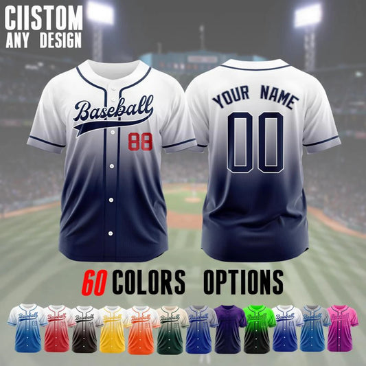 Custom Baseball Jersey Personalized Team Uniform Gradient Two-tone Shirt Sports Fan Gift for Men Women Youth Game Day Apparel