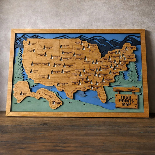 Highest Points In Each State Map, Highest Points Travel Map Tracker, Best Gifts For Hikers