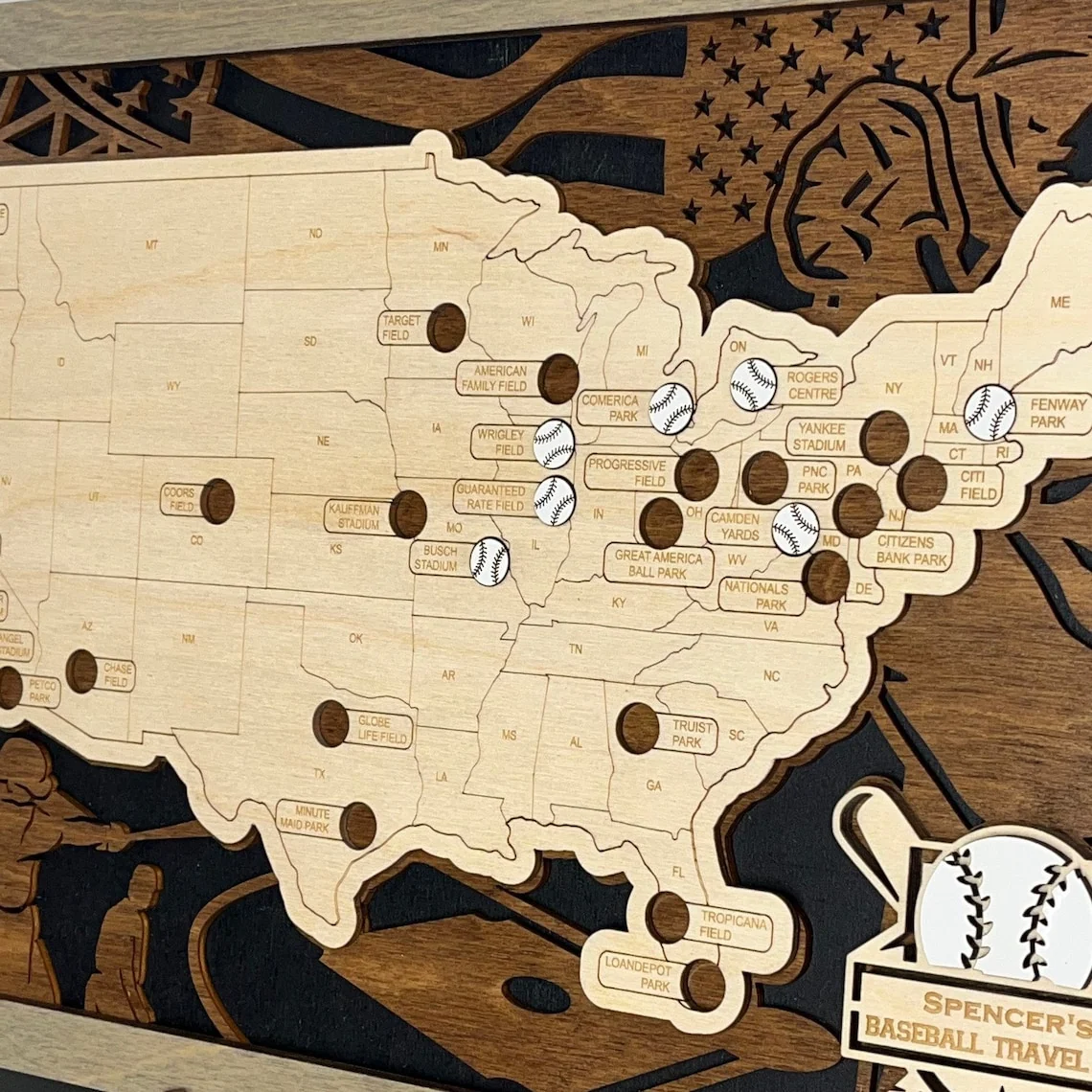 Baseball Stadium Map With Pins, Baseball Park Map, Major League Baseball Map, Gifts For Baseball Players