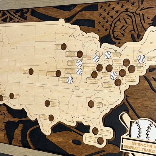 Baseball Stadium Map With Pins, Baseball Park Map, Major League Baseball Map, Gifts For Baseball Players