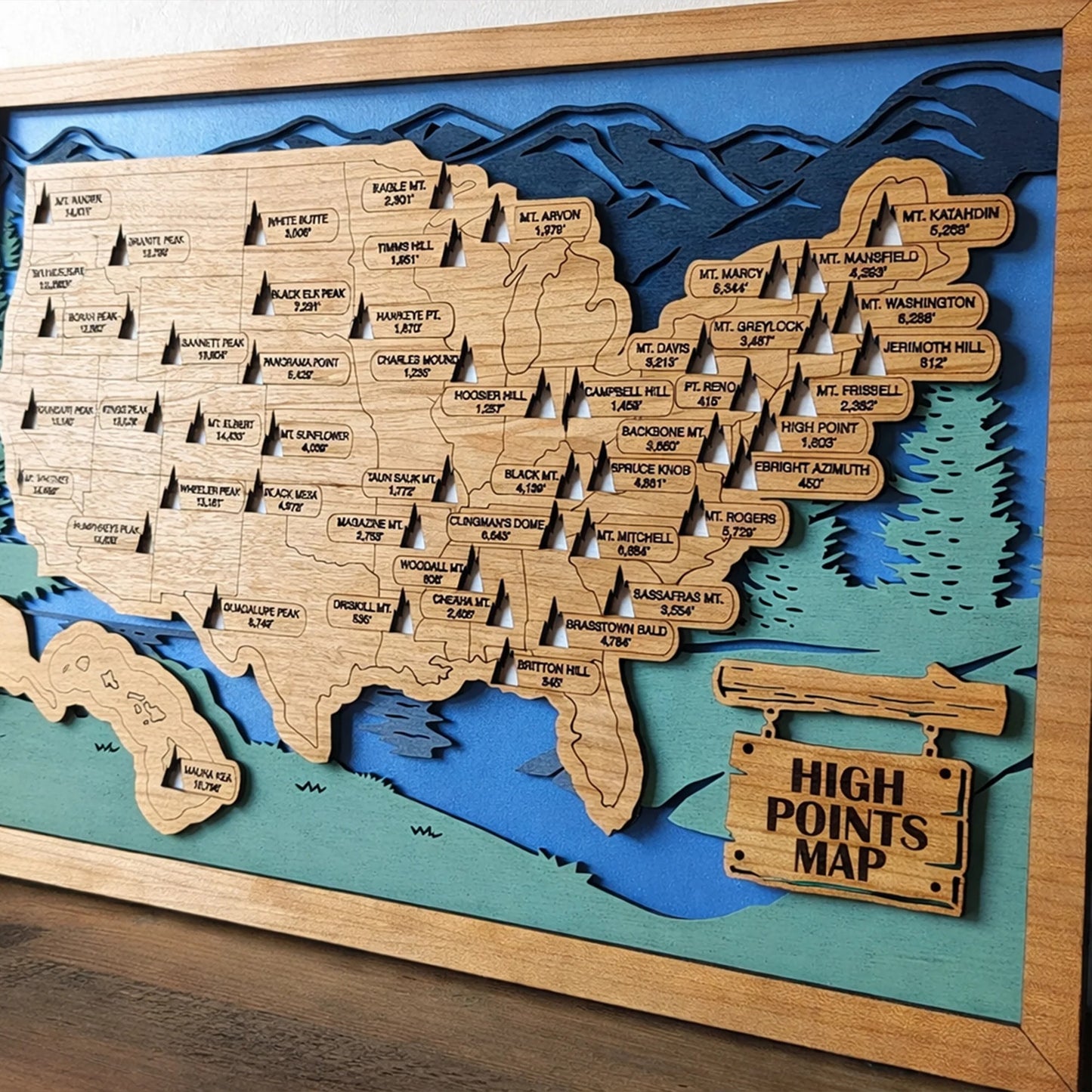 Highest Points In Each State Map, Highest Points Travel Map Tracker, Best Gifts For Hikers