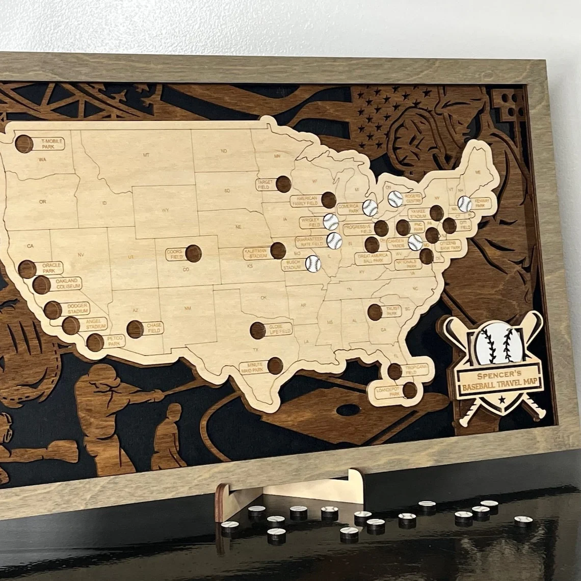 Baseball Stadium Map With Pins, Baseball Park Map, Major League Baseball Map, Gifts For Baseball Players