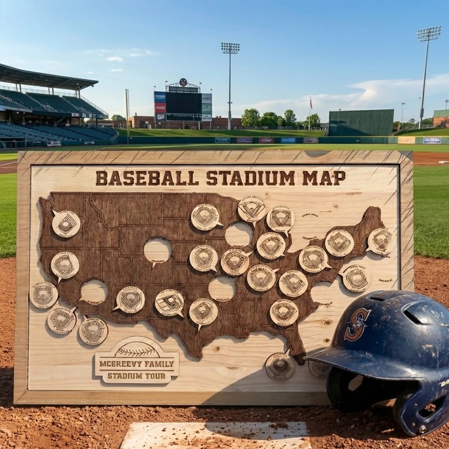 Baseball Stadium Map, Wooden Wall Map, Baseball Tracker, Gift For Baseball Lover