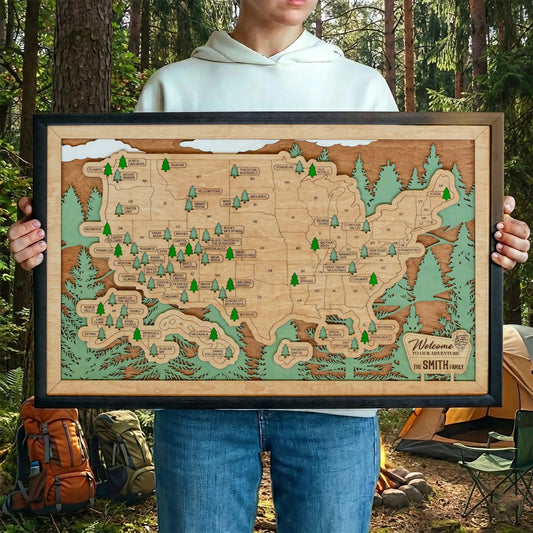 Personalized USA National Parks Travel Map With Pins, National Parks Wooden Map Tracker